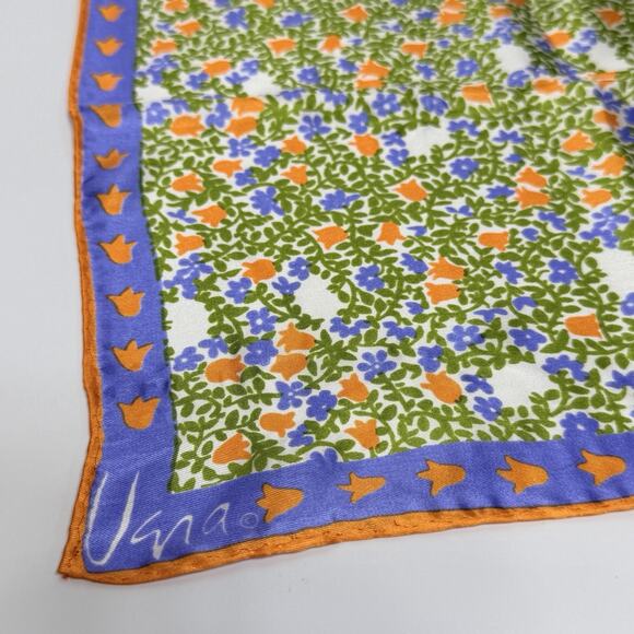 Vera Neumann Accessories - Vera Neumann Signed Scarf Orange Blue Green Orange Floral 28" 1960s Japan